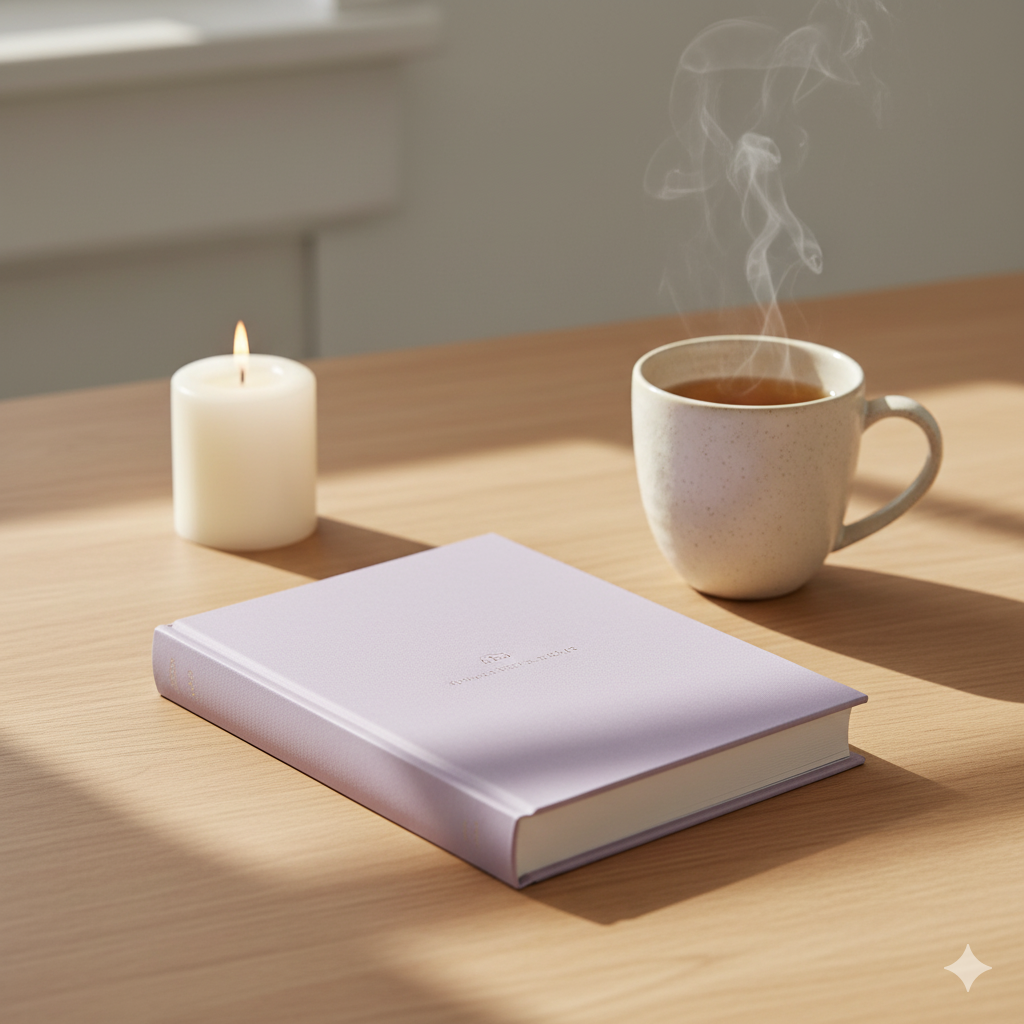 Espacio de serenidad con libro y té - Estilo de vida holístico